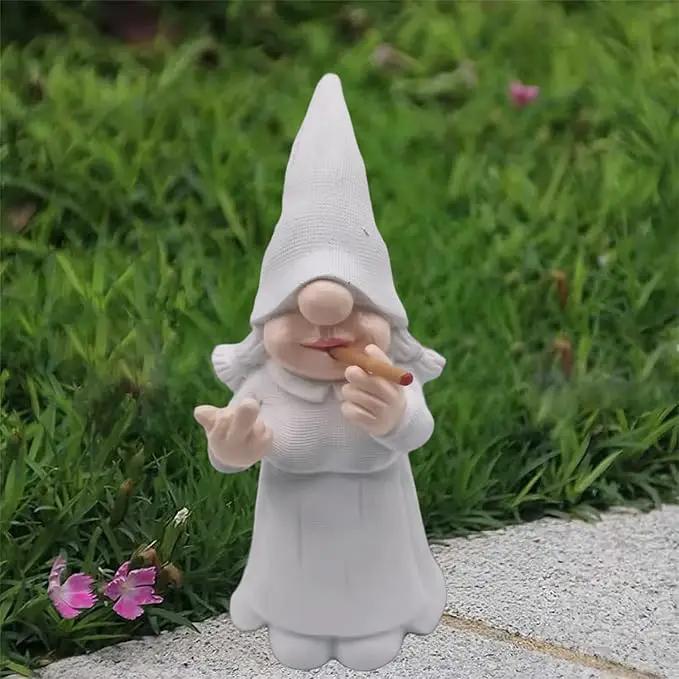 MINICAR 8'' H Funny Middle Finger Lady Gnomes Statues Outdoor Decor, Naughty Smoking Sculptures Garden Yard Patio Decorations, Paintable Unique Gifts by GreenHaven Gardens
