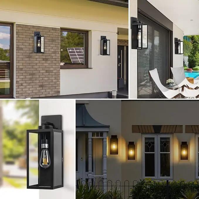 Outdoor Wall Light Fixture, Large 16" Exterior Black Lantern Waterproof, Farmhouse Porch Sconce Lighting with Glass, Modern Wall-Mounted Outside Lights for House, Garage, Patio Lamp by GreenHaven Gardens