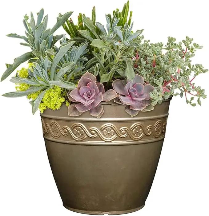 Classic Home and Garden Corinthian Resin Flower Pot Planter, Bronze, 10" by GreenHaven Gardens