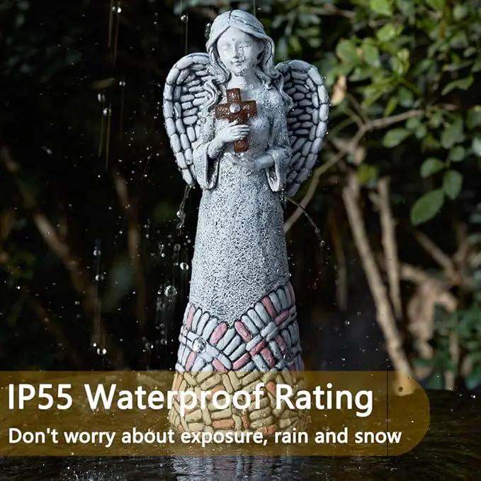 Angel Garden Statues Outdoor Solar Decor Gifts for Women Cross Praying for Cemetery Backyard Lawn Yard Decoration（10.24inch） by GreenHaven Gardens