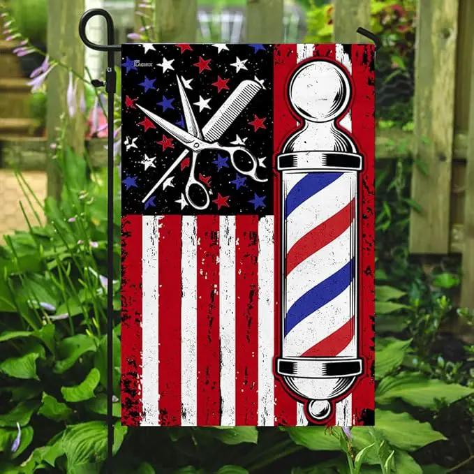 FLAGWIX American Flags, Barber Flag - 4th of July, Independence Day Decorations for Inside, Outside, Garden Flag (11.5" x 17.5") - USA House Garden Flags Premium Polyester, Decorative Outdoor Flags by GreenHaven Gardens