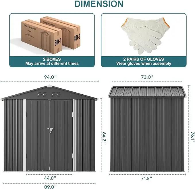 Gizoon Outdoor Storage Shed 8 x 6 FT, Galvanized Metal Garden Shed with Double Lockable Doors, Outdoor Storage Clearance for Backyard Patio Lawn-Dark Grey by GreenHaven Gardens