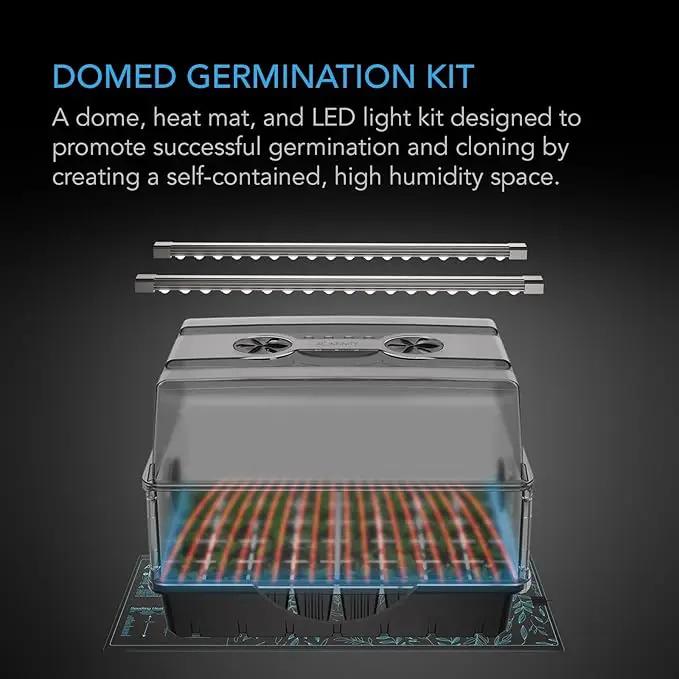 AC Infinity Heavy Duty 3mm Thick Humidity Dome Germination Kit with Waterproof Seedling Mat, Dimmable LED Grow Light Bars, Vented Height Extensions for Indoor Gardening, Seed Starting, Plant Cloning by GreenHaven Gardens
