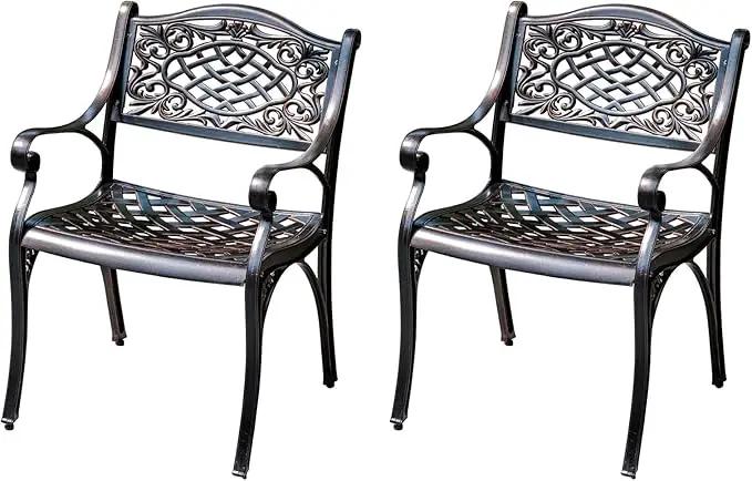 Outdoor Dining Chair Cast Aluminum Patio Chairs Set of 2 All-Weather Patio Dining Chair with Adjustable Feet for Backyard Garden (Die-Casting C Chair) by GreenHaven Gardens