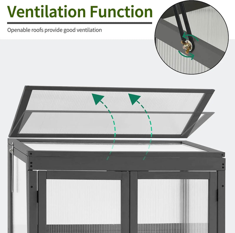 MCombo Wooden Cold Frame Greenhouse, Raised Flower Planter Shelf Protection for Outdoor Indoor Use, 0760 (Dark Grey) by GreenHaven Gardens