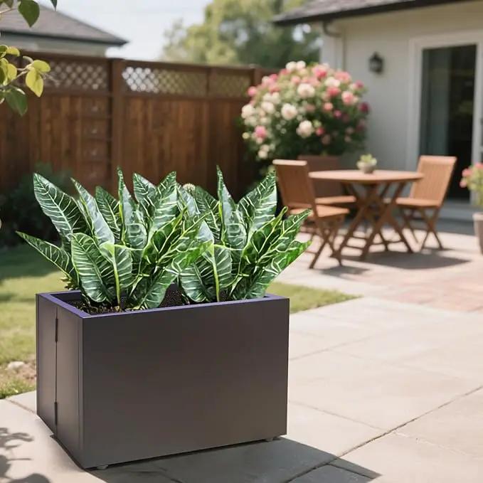 Metal Planter Box Rectangular Block-No Installation Required Galvanized Steel Long Box Planter Modern Outdoor Planters All-Weather Use with Drainage Holes for Patio/Porch,16 ×12×12IN by GreenHaven Gardens