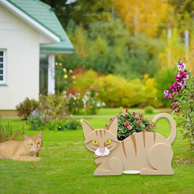 Yellow Cat Planter Plant Pots,Cute Garden Cat Flower Planter,Cat Planters Birthday Gifts for Women,Office,Indoor/Outdoor Decor（12.5 * 5.6 * 7.8in） by GreenHaven Gardens
