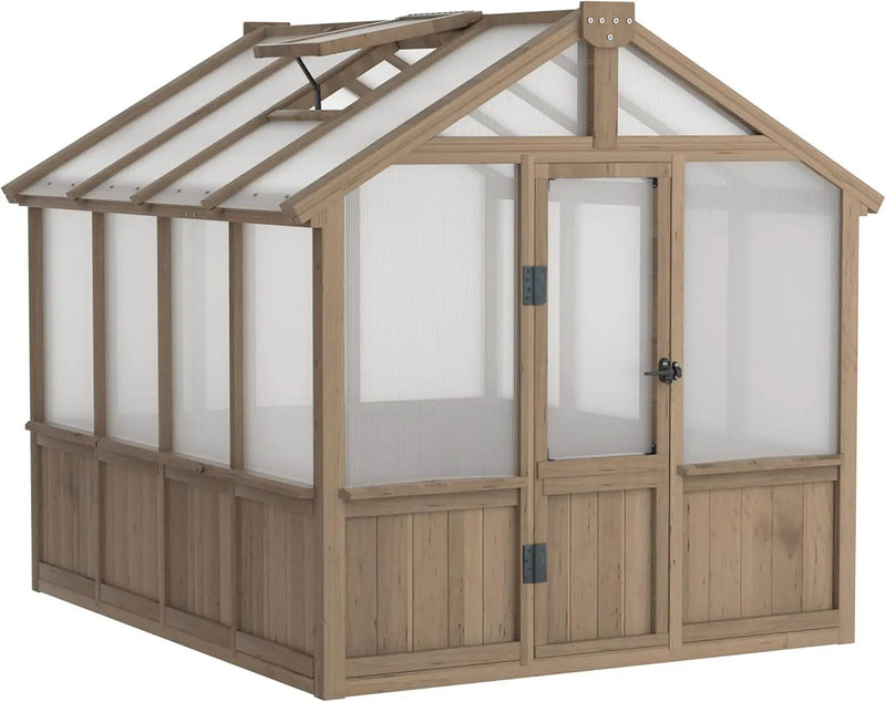 6x8 FT Greenhouse Kit for Outdoor, 6MM Thick Polycarbonate Panel Wooden Walk-in Green House with Lockable Door and Adjustable Roof Vent, Backyard Garden, Light Mocha Brown by GreenHaven Gardens