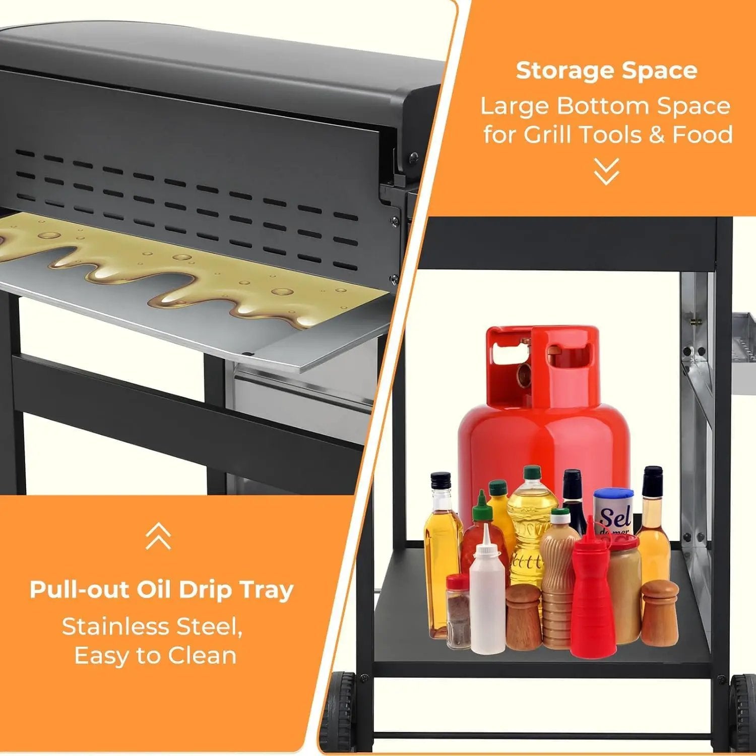 4 Burner Propane Gas Grill with Spice Rack, Foldable Side Tables, Durable Lid, Stainless Steel Burners, Built-in Thermometer, 34,200 BTU Gas Grill for Patio, Garden BBQ by GreenHaven Gardens