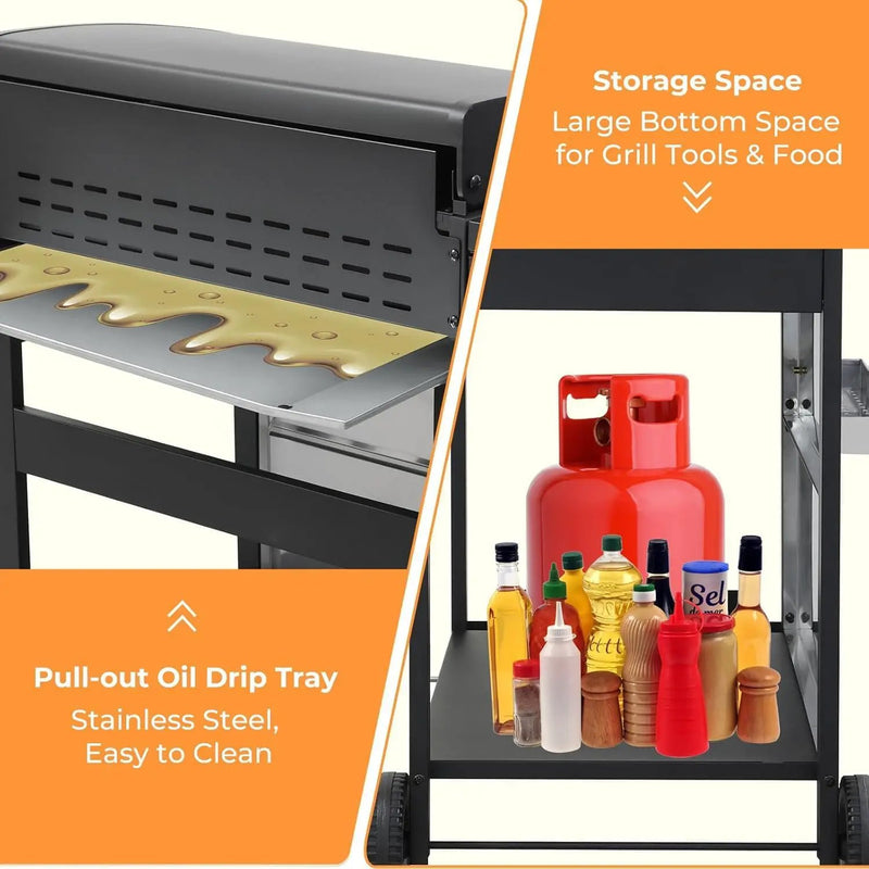4 Burner Propane Gas Grill with Spice Rack, Foldable Side Tables, Durable Lid, Stainless Steel Burners, Built-in Thermometer, 34,200 BTU Gas Grill for Patio, Garden BBQ by GreenHaven Gardens