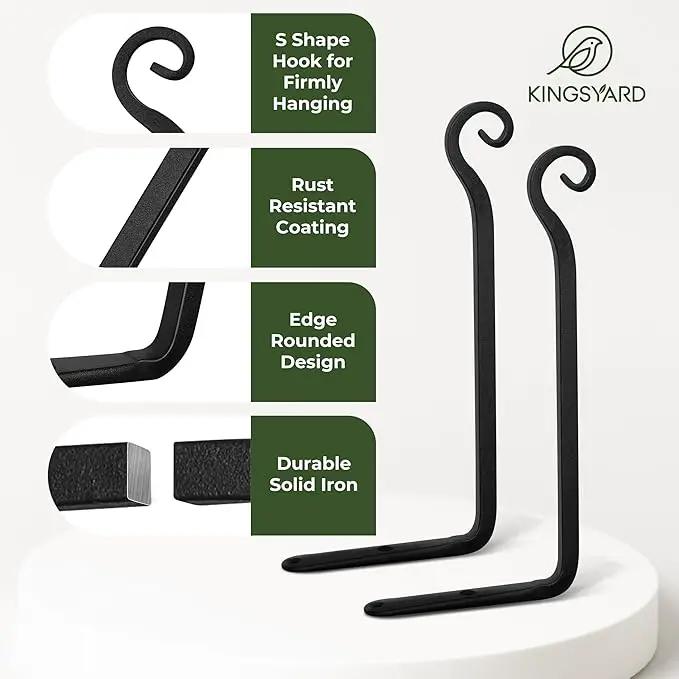 Kingsyard 2-Pack Wall Plant Hanger Outdoor - Heavy Duty Metal Hanging Bracket Hooks for Hanging Plant Bird Feeders Lanterns Wind Chimes Outdoor & Indoor, 15-Inch/Black by GreenHaven Gardens