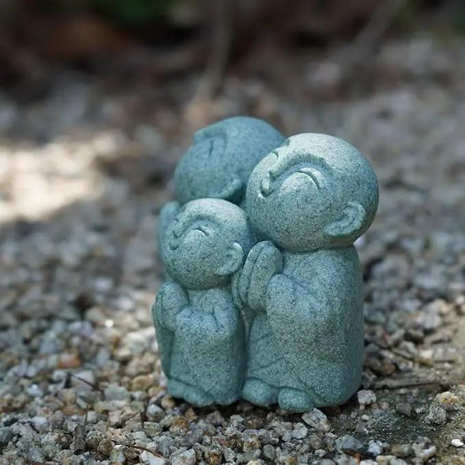 OwMell 3 Japanese Jizo Statue Stone Japanese Buddha Jizo Monk Statue Figurine Memorial Statue Aquarium Decoration Garden Outdoor Ornament 3" - Praying by GreenHaven Gardens