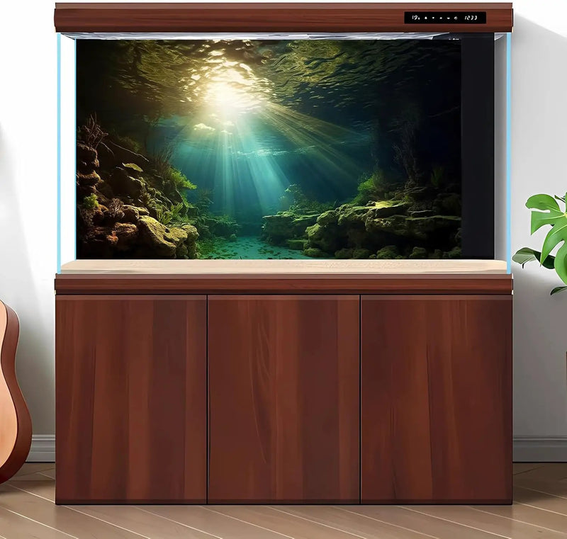 Fish Tank Background Under The Sea Aquarium Background Ocean Floor Sunray Rock Terrarium Backgrounds Coral Reef Aquatic Plants Underwater Cave Aquarium Wallpaper for Fish Tank Decorations 24x16in by GreenHaven Gardens