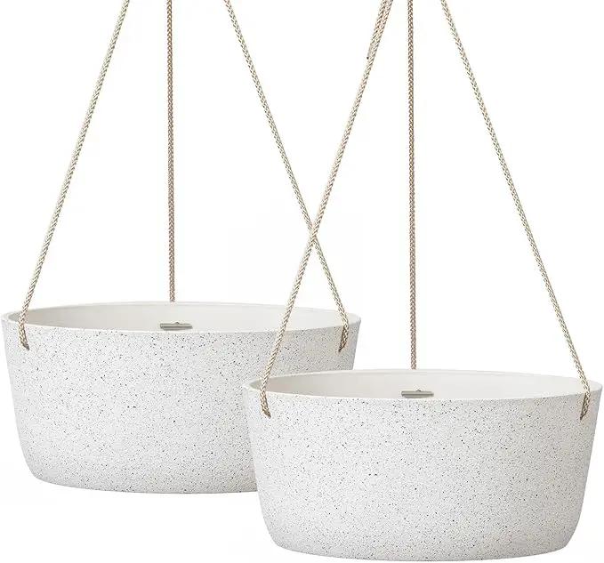 La Jolie Maison Large Hanging Planters - 12 Inch Outdoor Flower Pots, Hanging White Planters Set of 2 by GreenHaven Gardens