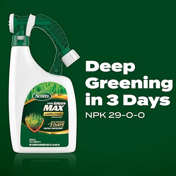 Scotts Liquid Green Max Lawn Food: 2,000 sq. ft., 2-in-1 Fertilizer and Iron Supplement, Use on Any Grass Type, 32 oz. by GreenHaven Gardens