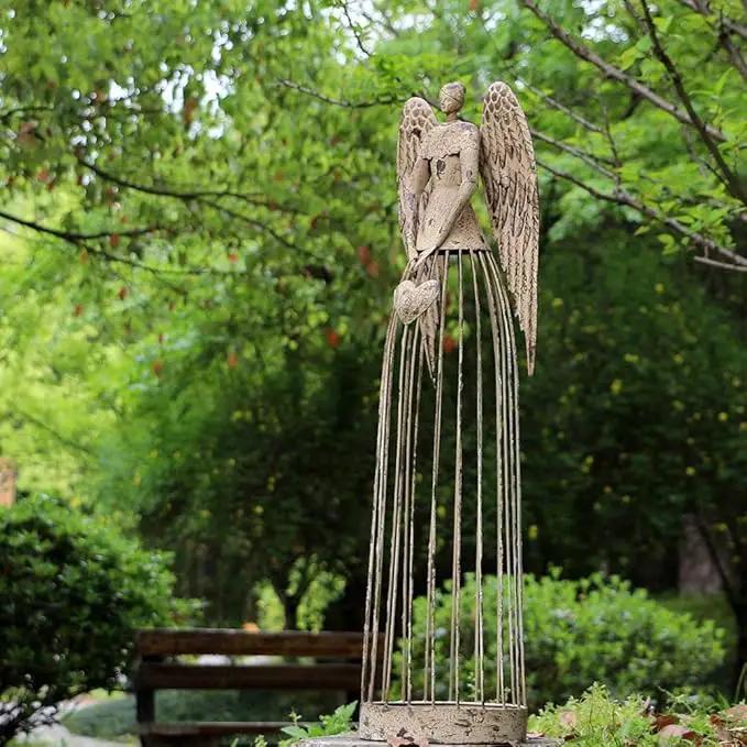 Morning View Metal Angel Statue Decor for Garden Yard Art Outdoor Standing Large Angel Decorations with Star Antique Patio Patio Lawn Holiday Christmas Set of 2 (26 and 32 Inches Tall) by GreenHaven Gardens