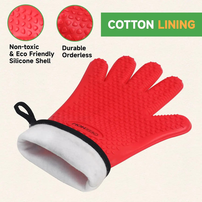 GEEKHOM BBQ Gloves Heat Resistant Oven Mitts - Silicone Grilling Gloves with 14" Long Arm Protection - Waterproof Pot Holder Non-Slip for Men & Women, Kitchen Cooking, Baking, Camping, Red by GreenHaven Gardens