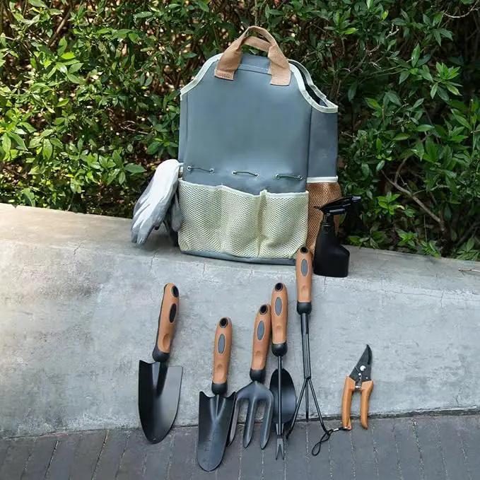 Garden Tool Set,9 Pcs Stainless Steel Gardening Tools with Weeder Cultivator Trowel Sprayer Gloves Storage Organizer,Ergonomic Soft Rubber Handle Garden Tools for Men Women Gift (premium garden tools) by GreenHaven Gardens