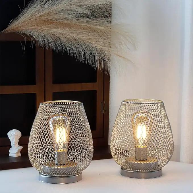 JHY DESIGN Set of 2 Metal Cage LED Lantern Battery Powered Cordless Accent Light with LED Great for Weddings Parties Patio Events for Indoors Outdoors(Silver) by GreenHaven Gardens