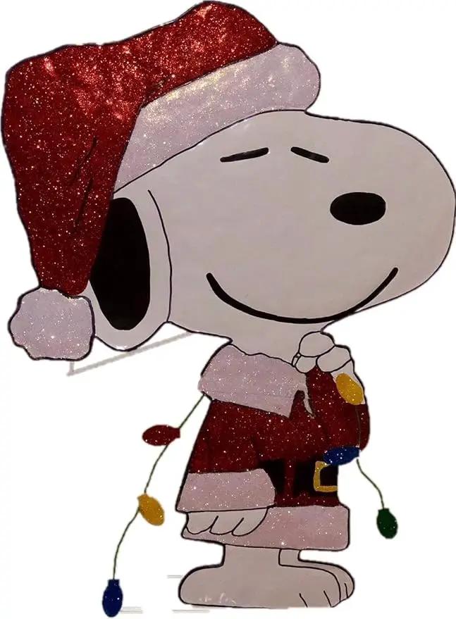Peanuts Gang Around The Tree Christmas Yard Art Outdoor Christmas Decor Hammered Metal (Peanuts Snoopy in Santa Suit), 18'' wide x 32'' high by GreenHaven Gardens