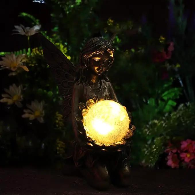 Garden Statues Outdoor Flower Fairy Decor,Solar Powered Outdoor Resin Statues-Patio Lawn Yard Porch, Funny Garden Fairies Ornaments Figurines for Outside Garden Gifts,8.31 Inches Tall by GreenHaven Gardens