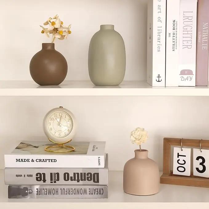 CUCUMI Ceramic Vase Set of 5, Home Decor Farmhouse Décor Handmade Pottery Vases for Pampas Grass, Dried Fresh Flowers, Table, Living Room, Kitchen, Shelf, Entryway Mantel Neutral Tones by GreenHaven Gardens