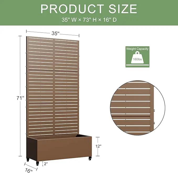 Casaphoria Metal Raised Garden Bed with Trellis and Wheels, 72"x35"x16" Planter Box for Climbing Plants, Vegetables & Vines, Features Drainage Holes and Privacy Screen (Brown-Louvered) by GreenHaven Gardens