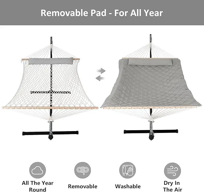 ANOW Double Rope Hammock with Stand 12FT, Heavy Duty Hammock with Polyester Pillow and Pad, 450 LBS Weight Capacity, Light Grey by GreenHaven Gardens