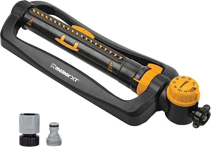 Melnor 65133AMZ XT Turbo Oscillating Sprinkler W/Timer, 4,500 sq. ft., Quick Connect Bundle, 2-Way Adjustable, Black, Yellow by GreenHaven Gardens