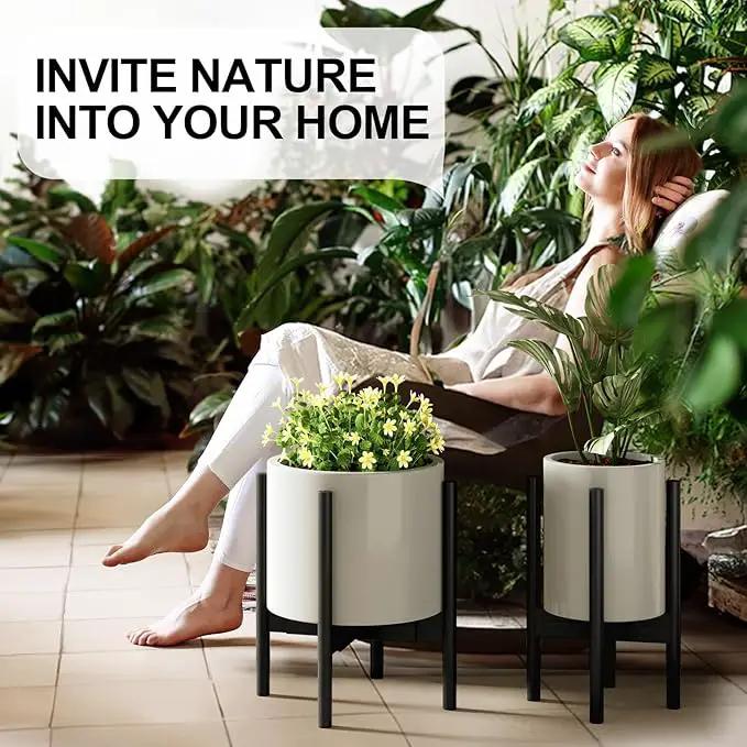 MUDEELA 2 Pack Adjustable Plant Stand Indoor, Bamboo Plant Stand 8 to 12 Inches, Single Floor Plant Stand for Indoor Plants, Bamboo Black Planter Stand for Indoor Plants, Pot Plant Not Included by GreenHaven Gardens