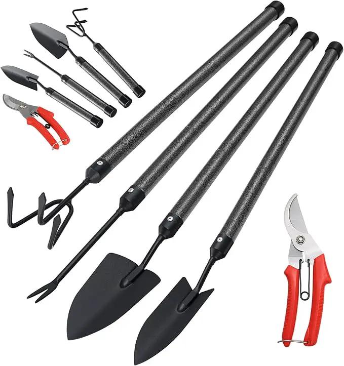 Garden Tools Set with Extension Handles, 5 Piece Thick Gardening Hand Tools, Heavy Duty Steel Rust-Proof Weeding Planting Tool Ideal Gardening Kit Gifts for Women and Men by GreenHaven Gardens
