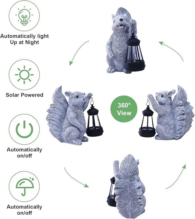 Solar Squirrel Statues for Garden Decor: Outdoor Figurines Sculpture with Lantern for Yard Art Lawn Patio Balcony - Gifts for Mom Grandma by GreenHaven Gardens