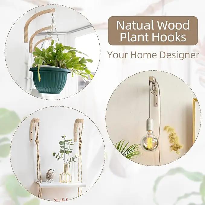 Macrame Plant Hanger for Indoor Hanging Plants, Hanging Planters for Indoor Plants, 2 Pack Wooden Wall Mounted Hanging Plant Bracket Hooks for Flower Pots Lanterns Wind Chime Light, Decoration by GreenHaven Gardens