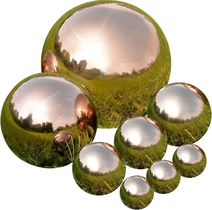 Nerien Gazing Ball, Stainless Steel Garden Mirror Globe, Polished Ornament Sphere, Hollow Floating Reflective Hemisphere, for Home Outdoor Pond Housewarming Swimming Pool Decoration, Rose Gold, 8Pcs by GreenHaven Gardens