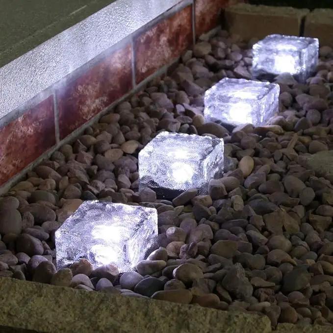 Solar Glass Brick Light - Solar Ice Cube LED Light - Crystal Brick Stone Lamp Garden Courtyard Pathway Patio Pool, Decorative Christmas Festives Ice Rock Cube Lights (4PCS White) by GreenHaven Gardens