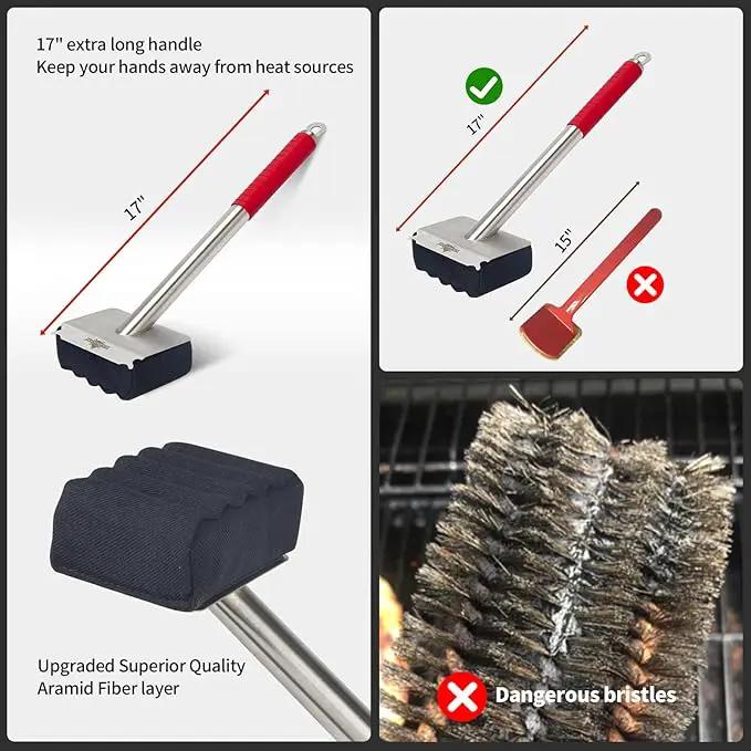Grill Brush Bristle Free,Unique Wave pad for Cast Iron/Stainless-Steel Grates, (Only Replaceable Cleaning Head No Grill Brush) by GreenHaven Gardens