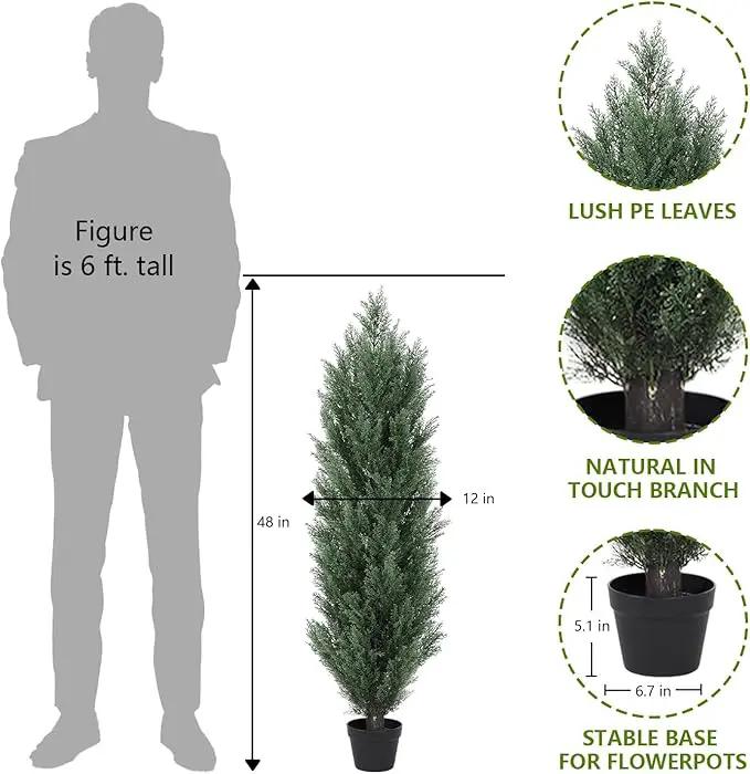 THE BLOOM TIMES 4ft Topiary Trees Artificial Outdoor 2 Pack – UV Resistant Faux Cedar Pine Cypress Bushes and Shrubs, Fake Potted Plants for Front Porch Outside Planter Patio Decor, Set of 2 (4 Foot) by GreenHaven Gardens