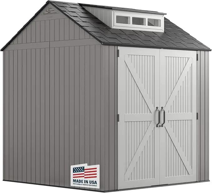 Rubbermaid Resin Outdoor Storage Shed With Floor (7 x 7 Ft) Weather Resistant Gray Organization for Home/Backyard/Garden Tools/Lawn Mower/Bike Storage/Pool Supplies by GreenHaven Gardens