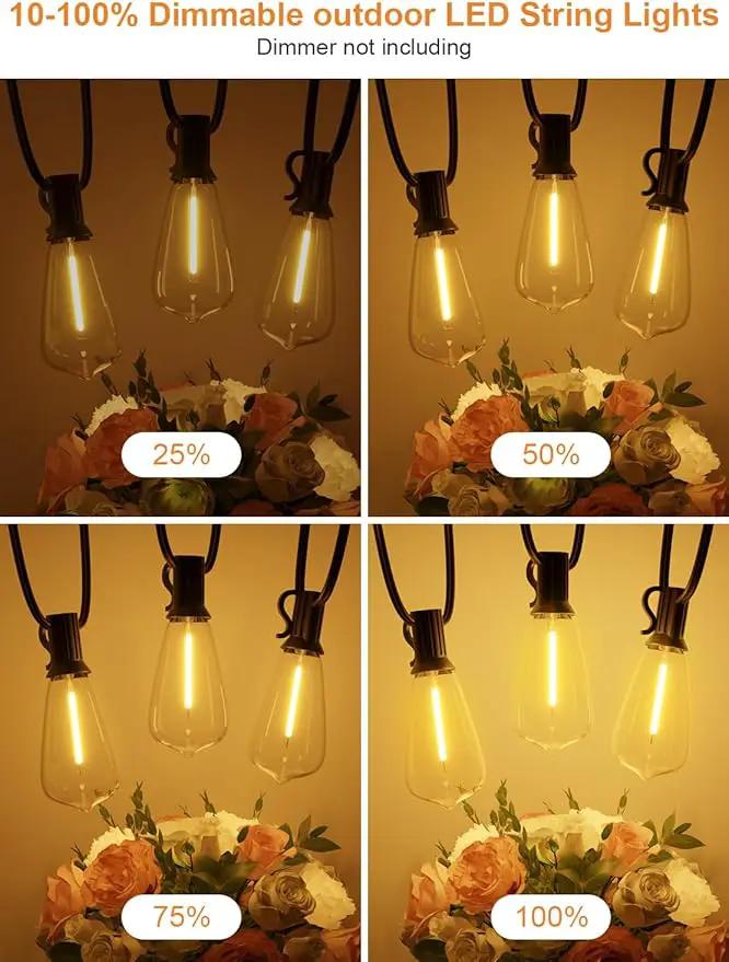 Gpatio 30ft Waterproof Patio Lights With 16 Dimmable Hanging Lights Globe ST38 Bulbs, 2700k Shatterproof Connectable For Backyard Gazebo Porch Garden Commercial Outside Decor by GreenHaven Gardens