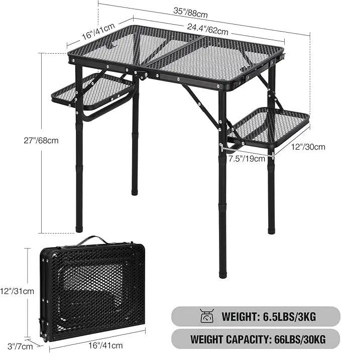 REDCAMP 35x16 Folding Grill Table for Outside with 2 Side Tables, 4 Adjustable Heights Portable Small Stand Table for Outdoor Indoor Camping Picnic BBQ by GreenHaven Gardens