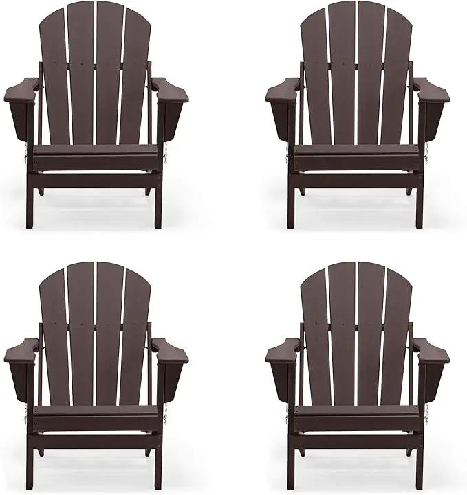 Westin Outdoors Laguna WO Home Furniture Adirondack Chair 4 PC Set Classic Outdoor Patio Folding Chair for Bon Fire Pit Lawn Backyard Beach Plastic Weather-Resistant (Dark Brown) by GreenHaven Gardens