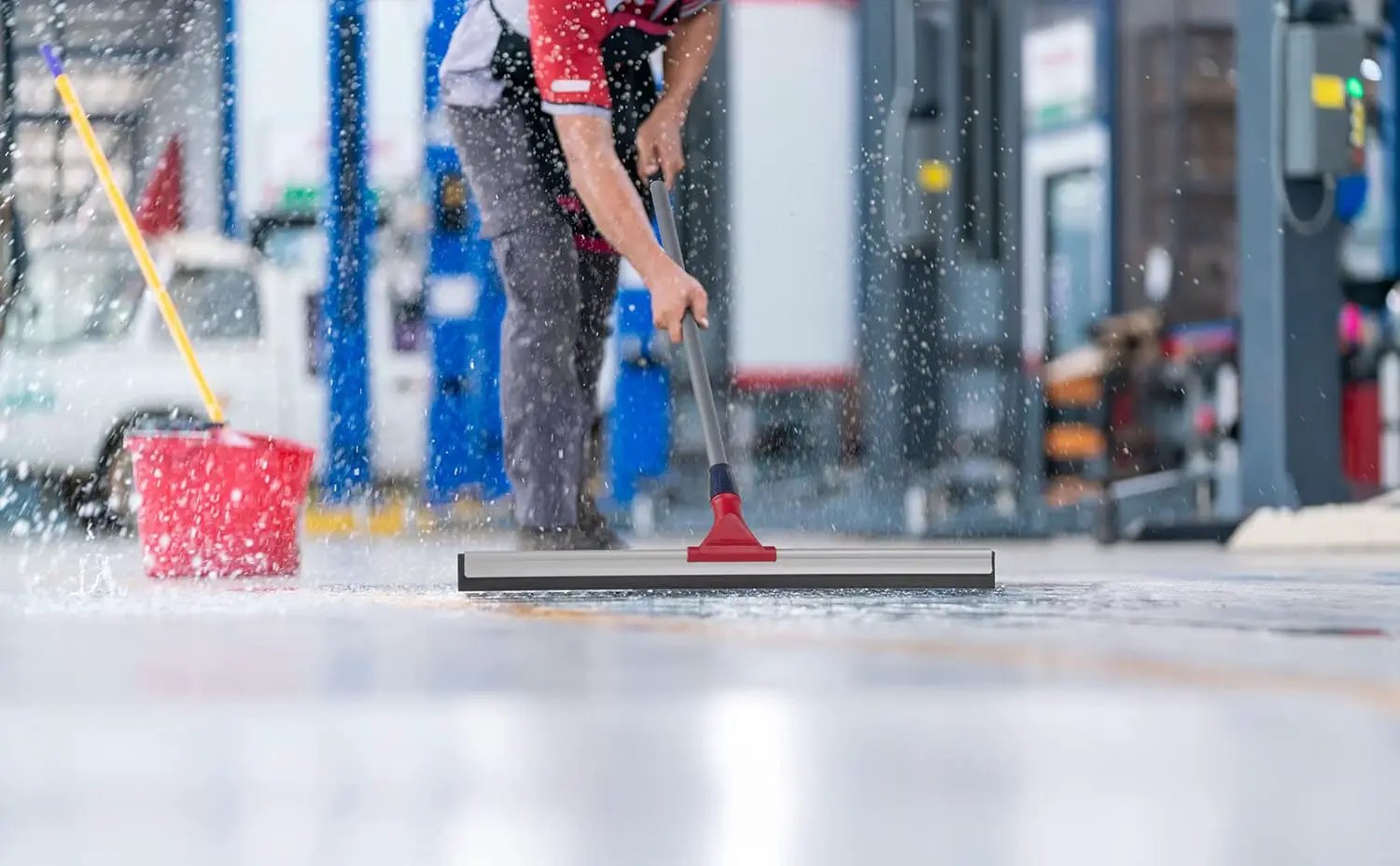 DSV Standard Professional Floor Squeegee for Concrete Floor, 24" Large Heavy Duty Squeegee for Floor, Squeegee Broom for Floor with Telescopic Handle 30”–57” for Tiles, Garage, Deck, Bathroom, Window by GreenHaven Gardens
