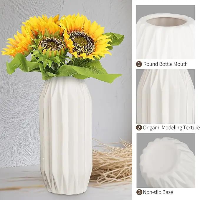 Ceramic Vase Set of 3, White Vase for Modern Home Decor, Decorative Vases for Bouquet Pampas Grass Dried Flowers, Living Room, Bedroom, Bathroom, Shelf Centerpiece Table Decorations by GreenHaven Gardens