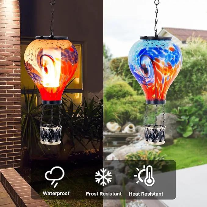 Starsoul 2 PC Hot Air Balloon Solar Lantern with Flame Glass Outdoor Hanging Hot Air Balloon Solar Light Waterproof Garden Patio Yard Party Decorations by GreenHaven Gardens