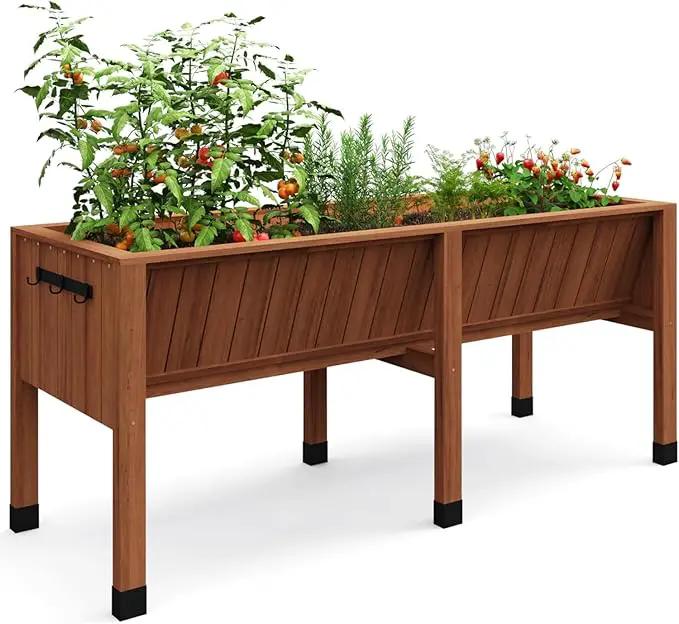 72x26x31 Inch Raised Garden Bed with Legs, 13.7In Depth Wooden Planter Box for Outdoor Growing Vegetables and Herbs, Elevated Garden Bed with Hooks for Backyard, Patio, Balcony by GreenHaven Gardens