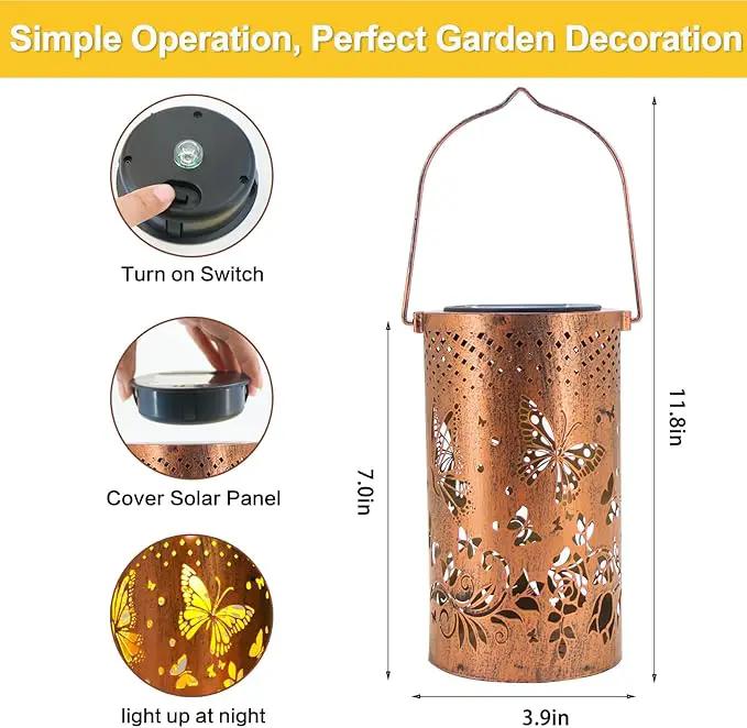 Butterfly Solar Lanterns Outdoor Hanging, Hollowed-Out Metal Waterproof LED Garden Decor Light for Patio Yard Pathway Lawn Front Porch, Christmas Thanksgiving Birthday Gifts for Women Mom Grandma by GreenHaven Gardens