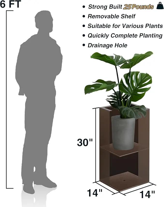 Metallic Heavy Tall Outdoor/Indoor Planter Box 14Lx14Wx30H Inches, Rectangular Tall Planter, Large Flowerpot, ‎25 Pounds, Espresso, No Assembly Required 1 Pack by GreenHaven Gardens