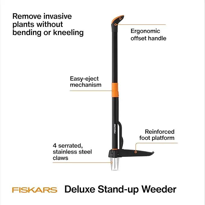 Fiskars 4-Claw Stand Up Weed Puller Tool, Gardening Hand Weeding Tool with 39" Long Ergonomic Handle with Easy-Eject Mechanism by GreenHaven Gardens