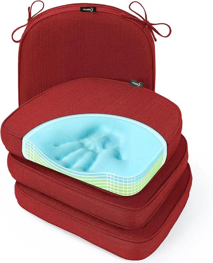 SUNROX Gel Memory Foam Chair Cushions, FadeShield Water-, Stain-Resistant Durable Reversible Seat Cushion Pads with Ties for Indoor/Outdoor Kitchen Dining Office 17"x16" Set of 4, Burgundy by GreenHaven Gardens