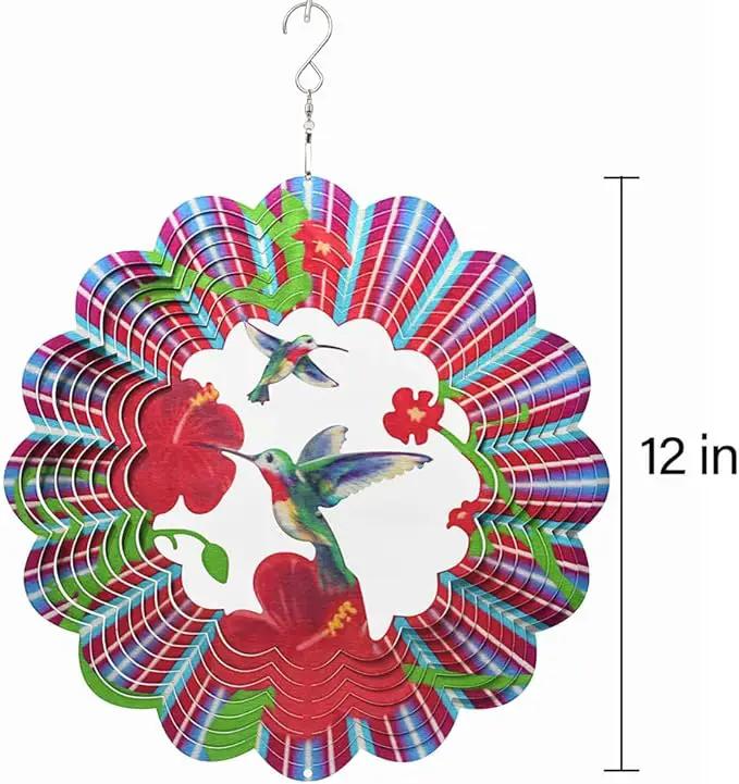Hummingbird Wind Spinner Metal Garden Decor Outdoor 3D Stainless Steel Sculptures Kinetic Hanging Whirligigs Yard Art Decorations Backyard Indoor Patio Lawn Ornaments Clearance Sun Catcher Windmill by GreenHaven Gardens